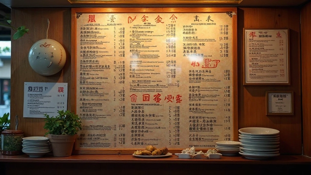 Close-up of Chinese menu in restaurant with traditional characters and prices listed clearly